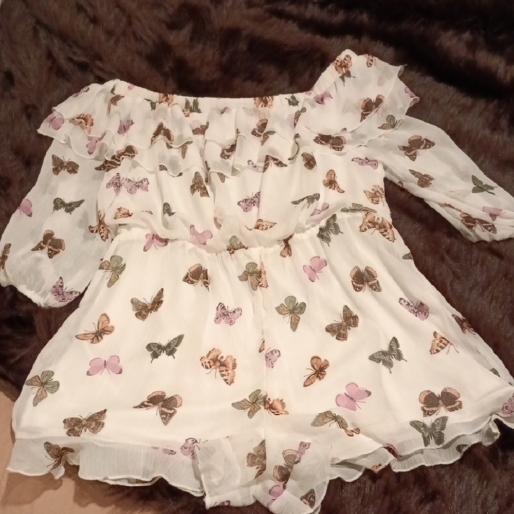 Cato White and Pink Floral Off-Shoulder Top